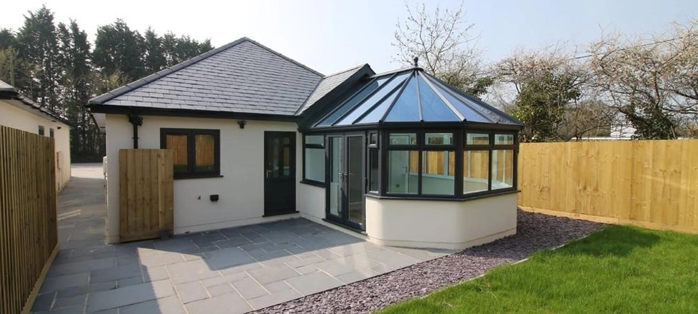 The conservatory at the rear of a pair of BecoWallform 313 ICF bungalows built by SFB Homes